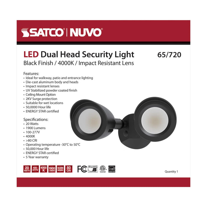 Security Lighting Nuvo 65-720 LED Security Light - Dual Head - Black Finish - 4000K Nuvo