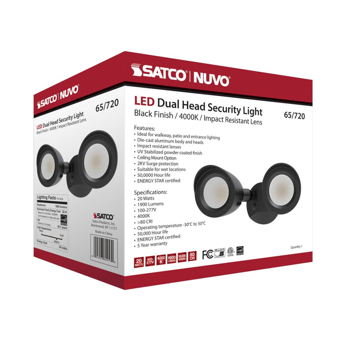 Security Lighting Nuvo 65-720 LED Security Light - Dual Head - Black Finish - 4000K Nuvo