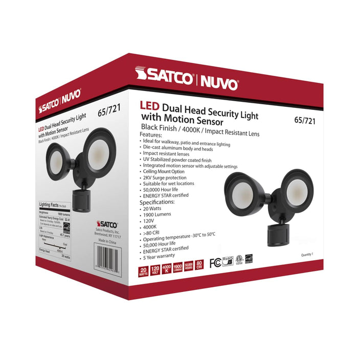 Security Lighting Nuvo 65-721 LED Security Light - Dual Head - Motion Sensor Included - Black Finish - 4000K Nuvo