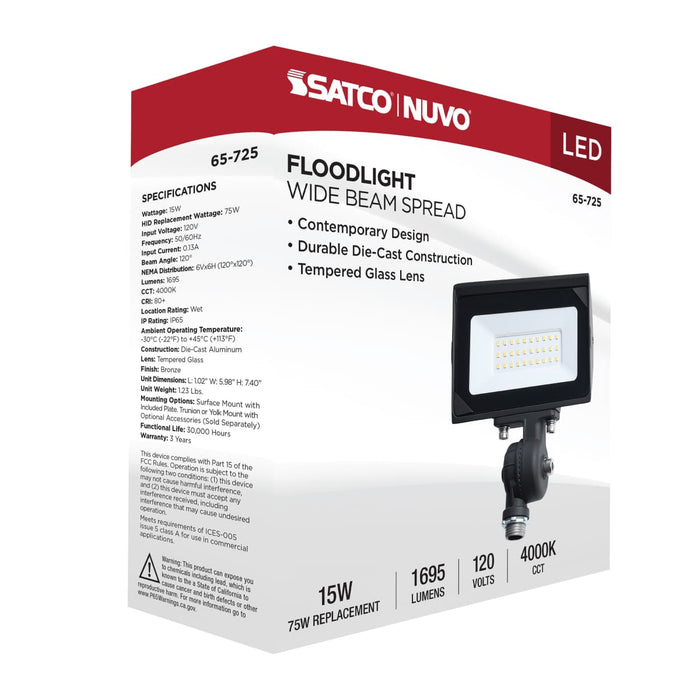 Flood Light Satco 65-725 15 Watt LED DOB Tempered Glass Flood Light - 4000K CCT - Bronze Finish Satco