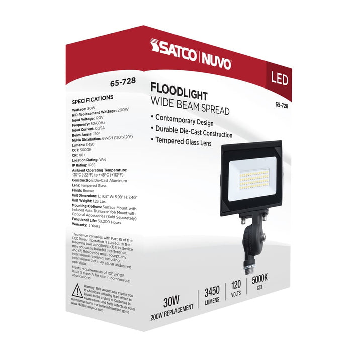 Flood Light Satco 65-728 30 Watt LED DOB Tempered Glass Flood Light - 5000K CCT - Bronze Finish Satco