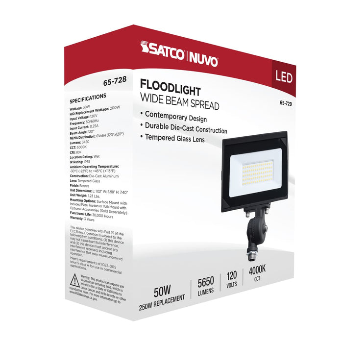 Flood Light Satco 65-729 50 Watt LED DOB Tempered Glass Flood Light - 4000K CCT - Bronze Finish Satco