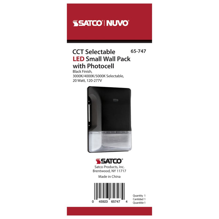 Wall Pack Nuvo 65-747 LED Small Wall Pack - 20W - CCT Selectable 3K/4K/5K - Black Finish - 100-277V Nuvo