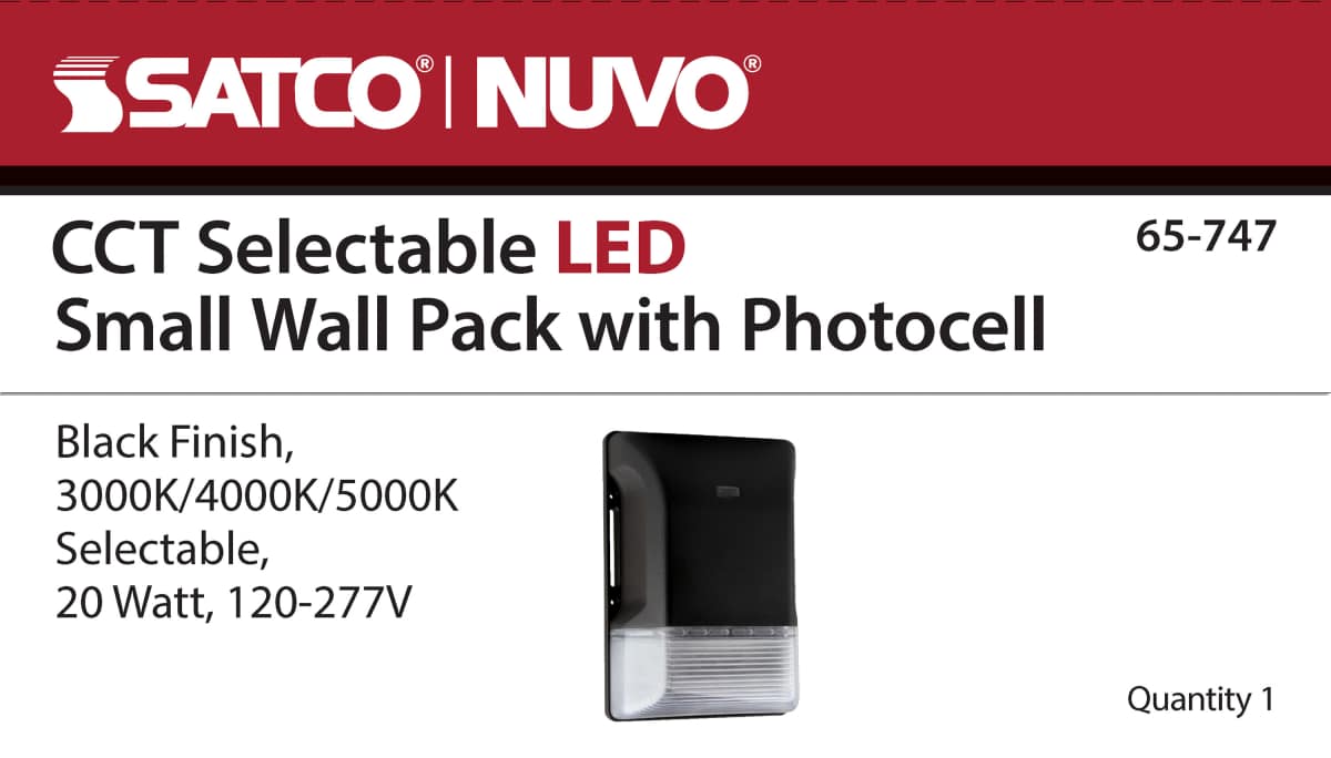 Wall Pack Nuvo 65-747 LED Small Wall Pack - 20W - CCT Selectable 3K/4K/5K - Black Finish - 100-277V Nuvo