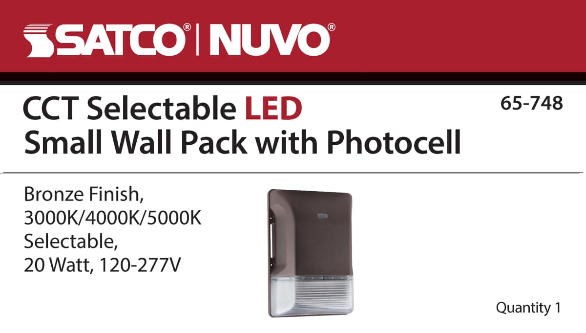 Wall Pack Nuvo 65-748 LED Small Wall Pack - 20W - CCT Selectable 3K/4K/5K - Bronze Finish - 100-277V Nuvo