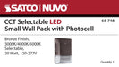 Wall Pack Nuvo 65-748 LED Small Wall Pack - 20W - CCT Selectable 3K/4K/5K - Bronze Finish - 100-277V Nuvo