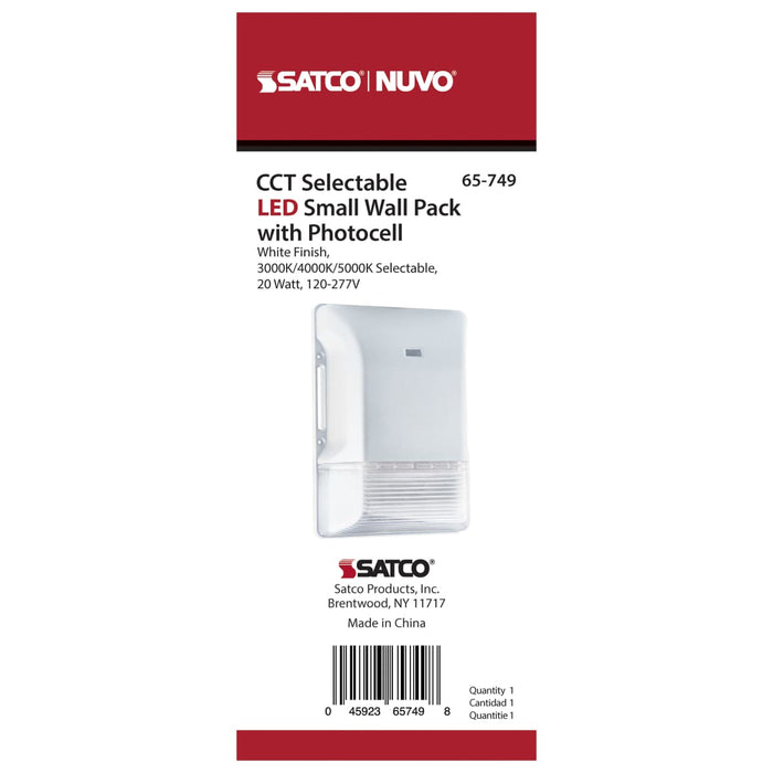 Wall Pack Nuvo 65-749 LED Small Wall Pack - 20W - CCT Selectable 3K/4K/5K - White Finish - 100-277V Nuvo