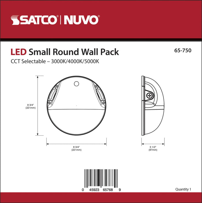 Area Light Nuvo 65-750 LED Small Round Wall Pack - 20W - CCT Selectable - Bypassable Photocell - 120-277 Volt - Black Finish Nuvo