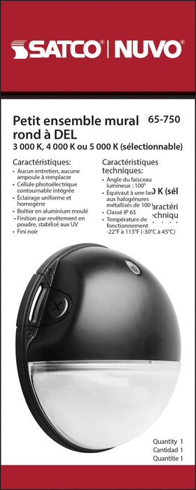 Area Light Nuvo 65-750 LED Small Round Wall Pack - 20W - CCT Selectable - Bypassable Photocell - 120-277 Volt - Black Finish Nuvo