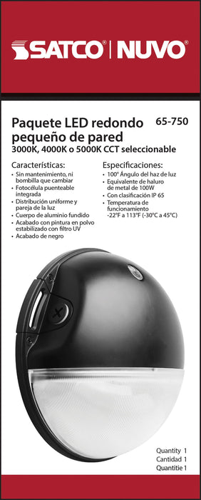 Area Light Nuvo 65-750 LED Small Round Wall Pack - 20W - CCT Selectable - Bypassable Photocell - 120-277 Volt - Black Finish Nuvo
