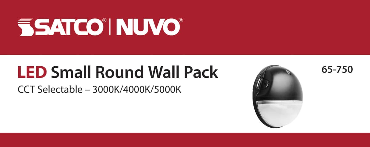Area Light Nuvo 65-750 LED Small Round Wall Pack - 20W - CCT Selectable - Bypassable Photocell - 120-277 Volt - Black Finish Nuvo
