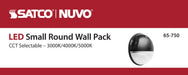Area Light Nuvo 65-750 LED Small Round Wall Pack - 20W - CCT Selectable - Bypassable Photocell - 120-277 Volt - Black Finish Nuvo