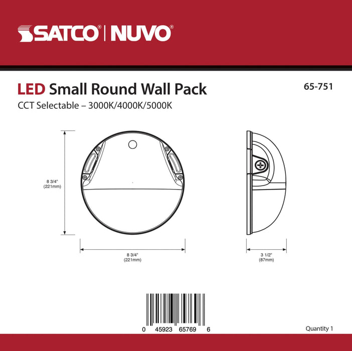Area Light Nuvo 65-751 LED Small Round Wall Pack - 20W - CCT Selectable - Bypassable Photocell - 120-277 Volt - Bronze Finish Nuvo