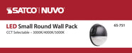 Area Light Nuvo 65-751 LED Small Round Wall Pack - 20W - CCT Selectable - Bypassable Photocell - 120-277 Volt - Bronze Finish Nuvo