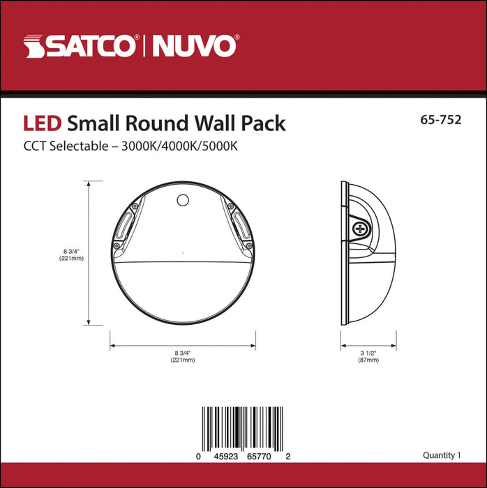 Area Light Nuvo 65-752 LED Small Round Wall Pack - 20W - CCT Selectable - Bypassable Photocell - 120-277 Volt - White Finish Nuvo