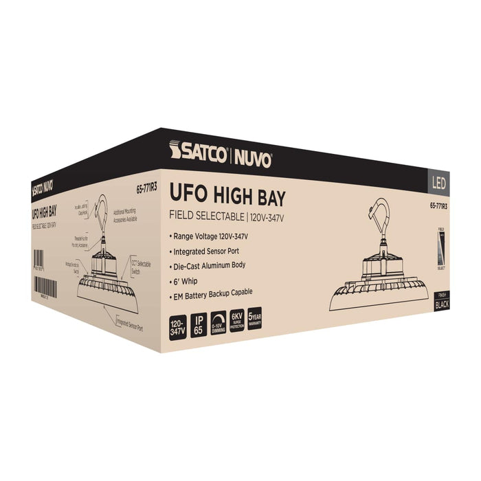 UFO Hi-Bay Nuvo 65-771R3 Wattage 150W/175W/200W and CCT Selectable 3K/4K/5K LED UFO High Bay - 120-347 Volt - Black Finish Nuvo