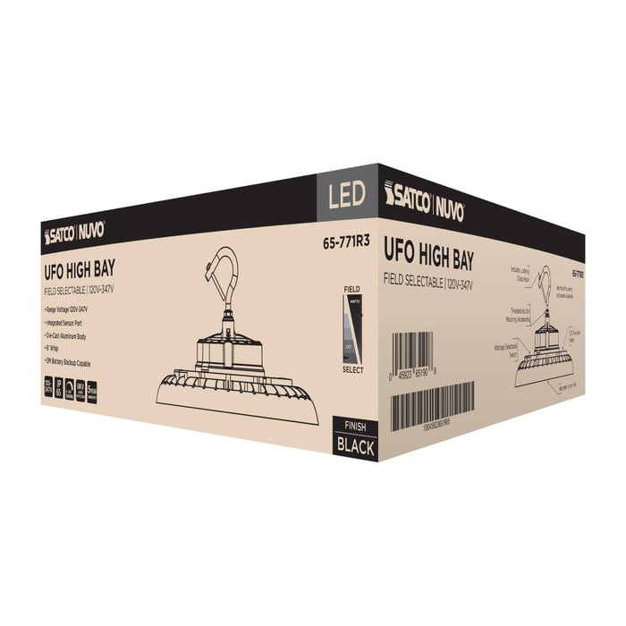 UFO Hi-Bay Nuvo 65-771R3 Wattage 150W/175W/200W and CCT Selectable 3K/4K/5K LED UFO High Bay - 120-347 Volt - Black Finish Nuvo