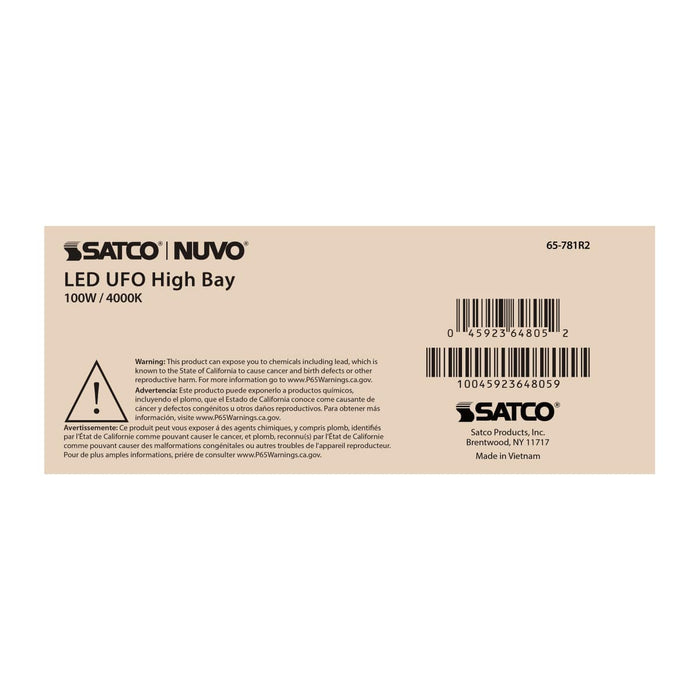 UFO Hi-Bay Nuvo 65-781R2 100 Watt UFO LED High Bay - 4000K - 14000 Lumens - 120-277 Volt - Black Finish Nuvo