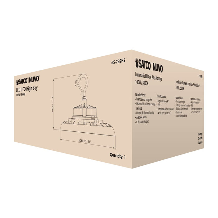 UFO Hi-Bay Nuvo 65-782R2 100 Watt UFO LED High Bay - 5000K - 14400 Lumens - 120-277 Volt - Black Finish Nuvo