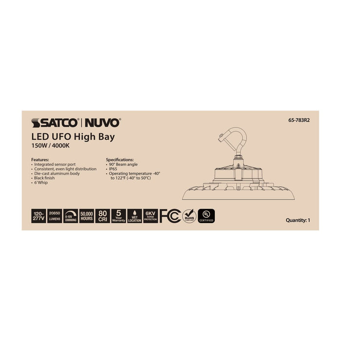 UFO Hi-Bay Nuvo 65-783R2 150 Watt UFO LED High Bay - 4000K - 20850 Lumens - 120-277 Volt - Black Finish Nuvo