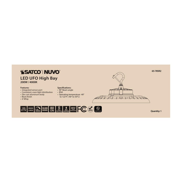 UFO Hi-Bay Nuvo 65-785R2 200 Watt UFO LED High Bay - 4000K - 28000 Lumens - 120-277 Volt - Black Finish Nuvo