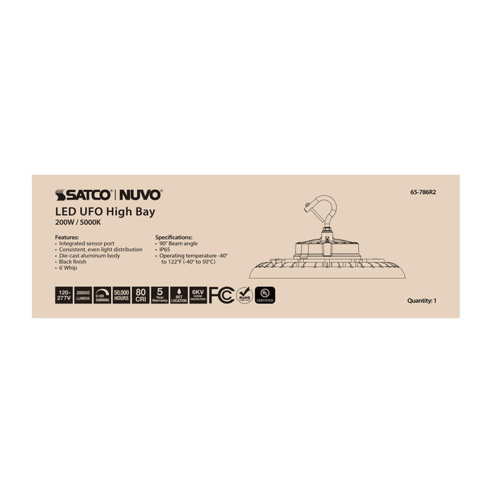 UFO Hi-Bay Nuvo 65-786R2 200 Watt UFO LED High Bay - 5000K - 28800 Lumens - 120-277 Volt - Black Finish Nuvo