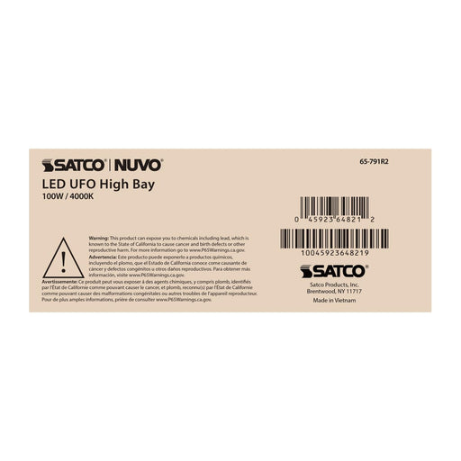 UFO Hi-Bay Nuvo 65-791R2 100 Watt UFO LED High Bay - 4000K - 14000 Lumens - 120-277 Volt - White Finish Nuvo