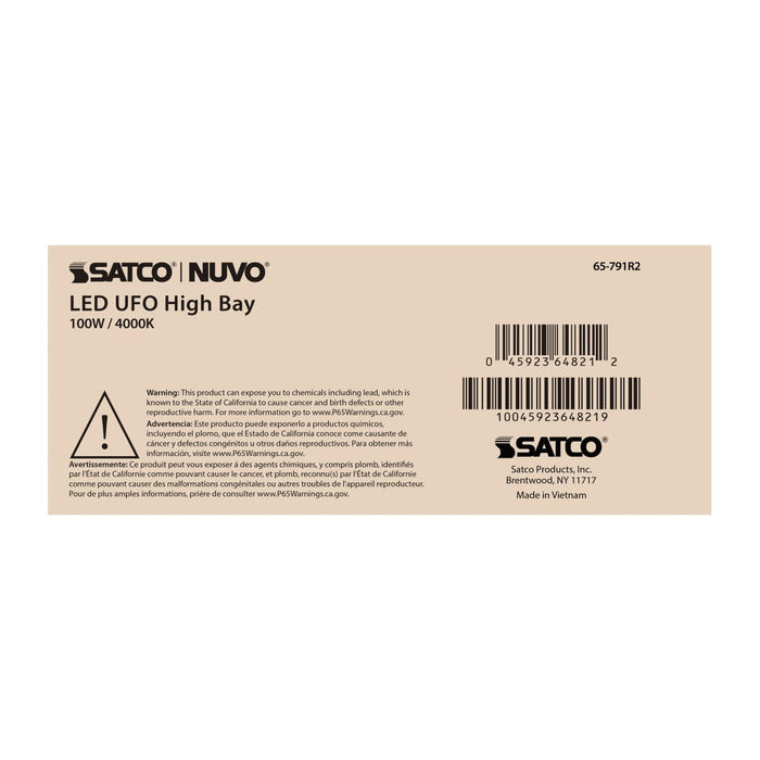 UFO Hi-Bay Nuvo 65-791R2 100 Watt UFO LED High Bay - 4000K - 14000 Lumens - 120-277 Volt - White Finish Nuvo