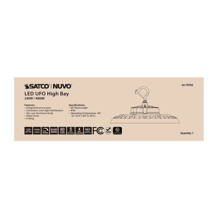 UFO Hi-Bay Nuvo 65-797R2 240 Watt UFO LED High Bay - 4000K - 33360 Lumens - 120-277 Volt - White Finish Nuvo
