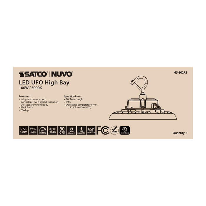 UFO Hi-Bay Nuvo 65-802R2 100 Watt UFO LED High Bay - 5000K - 14500 Lumens - 277-480 Volt - Black Finish Nuvo