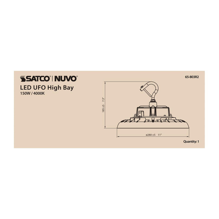 UFO Hi-Bay Nuvo 65-803R2 150 Watt UFO LED High Bay - 4000K - 21000 Lumens - 277-480 Volt - Black Finish Nuvo