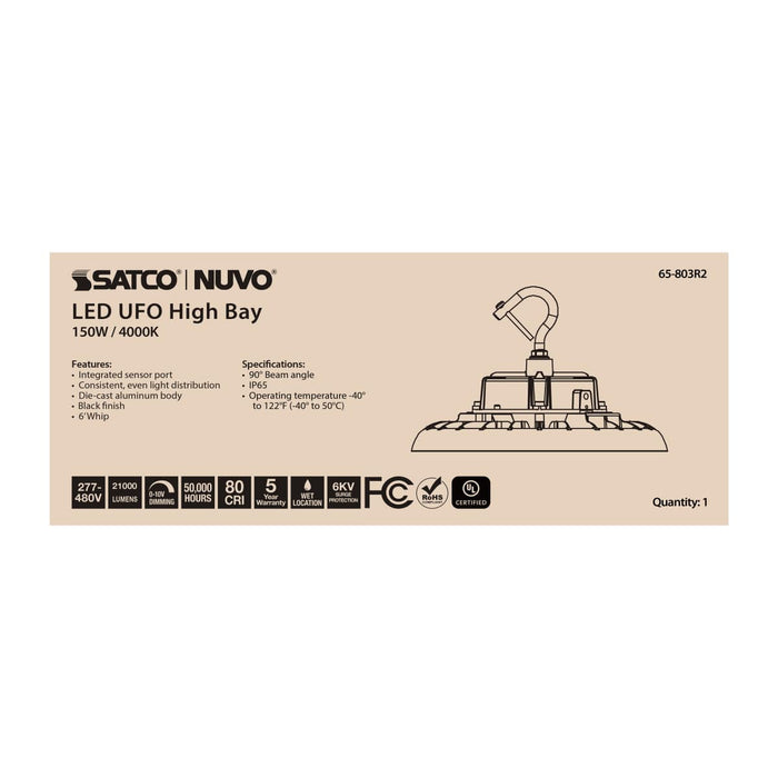 UFO Hi-Bay Nuvo 65-803R2 150 Watt UFO LED High Bay - 4000K - 21000 Lumens - 277-480 Volt - Black Finish Nuvo