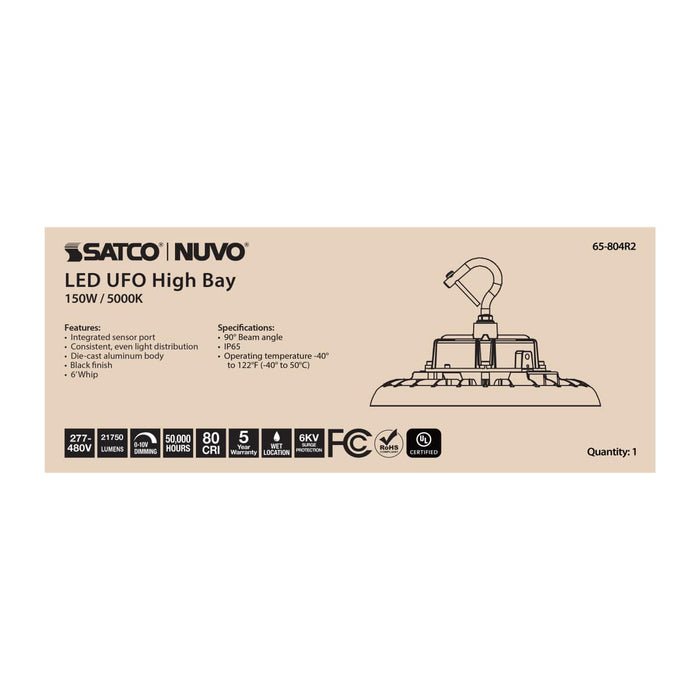 UFO Hi-Bay Nuvo 65-804R2 150 Watt UFO LED High Bay - 5000K - 21750 Lumens - 277-480 Volt - Black Finish Nuvo