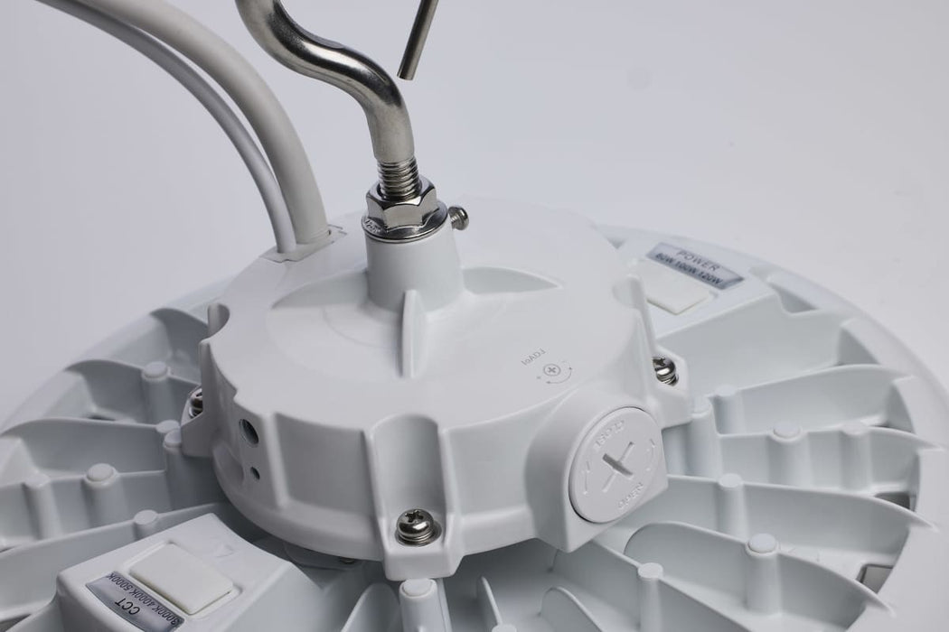 UFO Hi-Bay Nuvo 65-812 Wattage 80W/100W/120W and CCT Selectable 3K/4K/5K LED UFO High Bay - 120-347 Volt - White Finish Nuvo