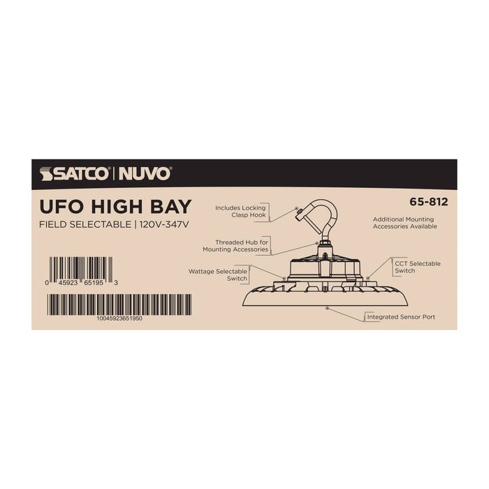 UFO Hi-Bay Nuvo 65-812 Wattage 80W/100W/120W and CCT Selectable 3K/4K/5K LED UFO High Bay - 120-347 Volt - White Finish Nuvo