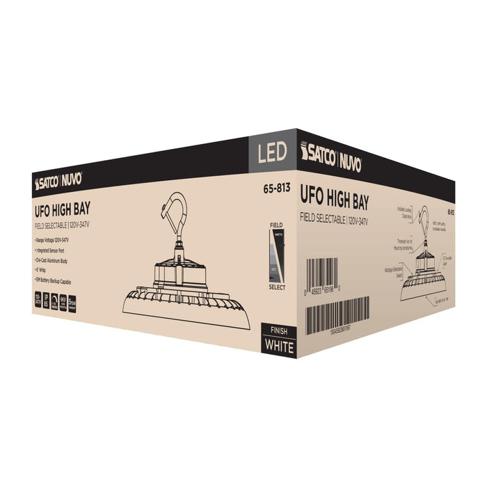 UFO Hi-Bay Nuvo 65-813 Wattage 150W/175W/200W and CCT Selectable 3K/4K/5K LED UFO High Bay - 120-347 Volt - White Finish Nuvo