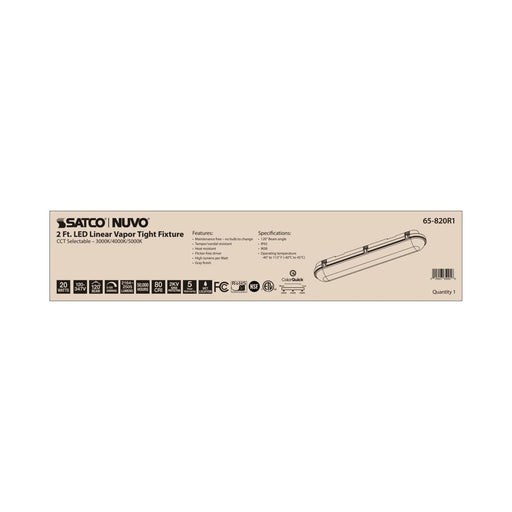 Vapor Tight Nuvo 65-820R1 2 Foot - 20 Watt - Vapor Proof Linear Fixture - CCT Selectable - IP65 and IK08 Rated - 0-10V Dimming - 120V-347V - Gray Finish Nuvo