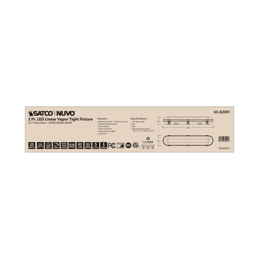 Vapor Tight Nuvo 65-820R1 2 Foot - 20 Watt - Vapor Proof Linear Fixture - CCT Selectable - IP65 and IK08 Rated - 0-10V Dimming - 120V-347V - Gray Finish Nuvo