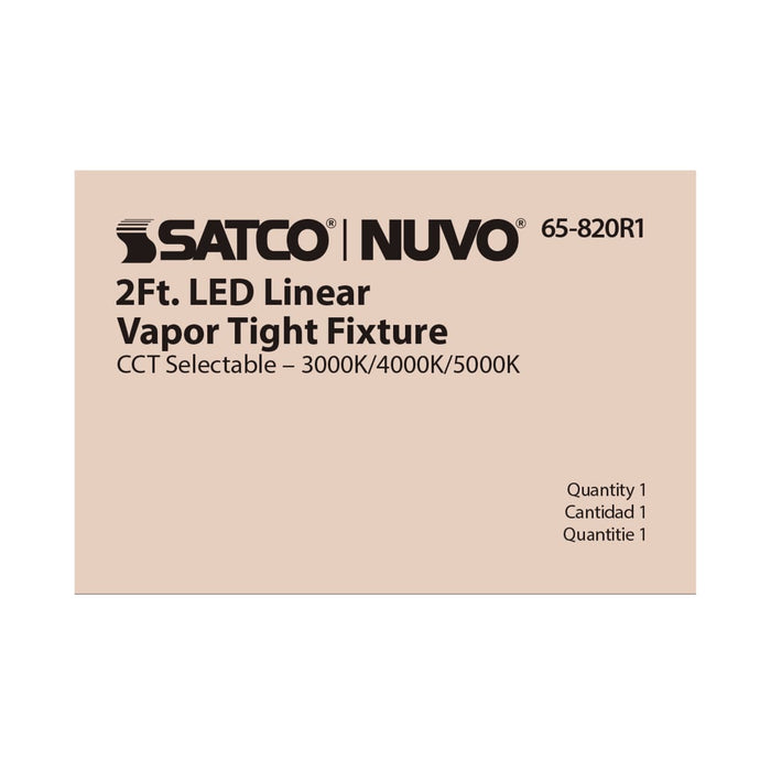Vapor Tight Nuvo 65-820R1 2 Foot - 20 Watt - Vapor Proof Linear Fixture - CCT Selectable - IP65 and IK08 Rated - 0-10V Dimming - 120V-347V - Gray Finish Nuvo