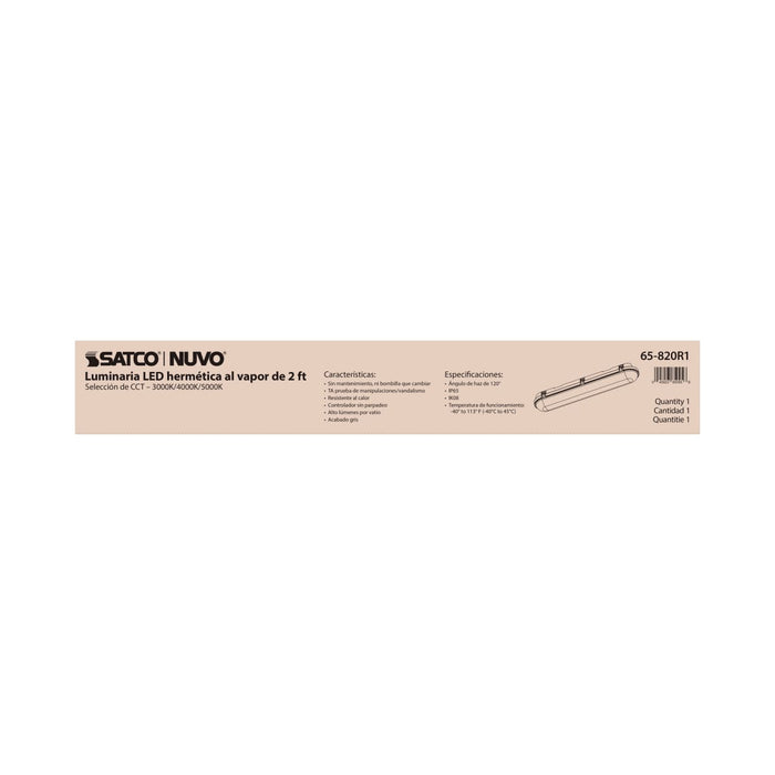 Vapor Tight Nuvo 65-820R1 2 Foot - 20 Watt - Vapor Proof Linear Fixture - CCT Selectable - IP65 and IK08 Rated - 0-10V Dimming - 120V-347V - Gray Finish Nuvo