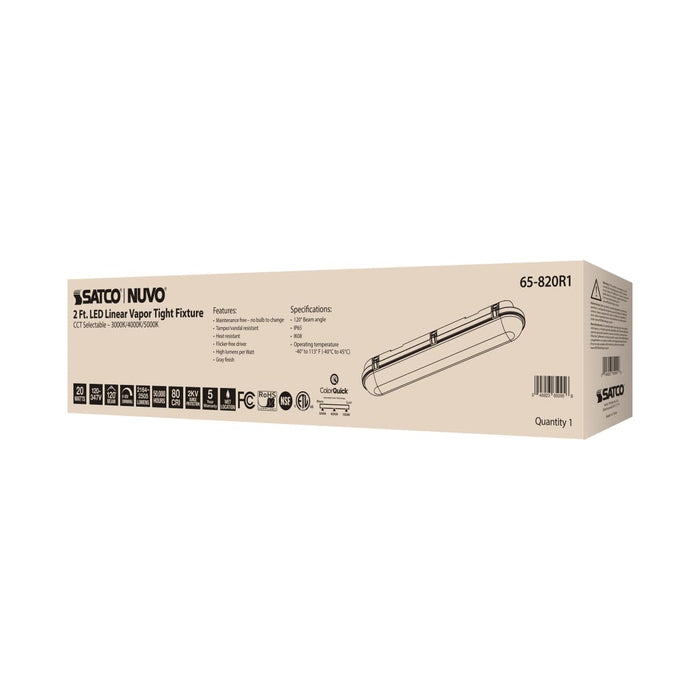 Vapor Tight Nuvo 65-820R1 2 Foot - 20 Watt - Vapor Proof Linear Fixture - CCT Selectable - IP65 and IK08 Rated - 0-10V Dimming - 120V-347V - Gray Finish Nuvo