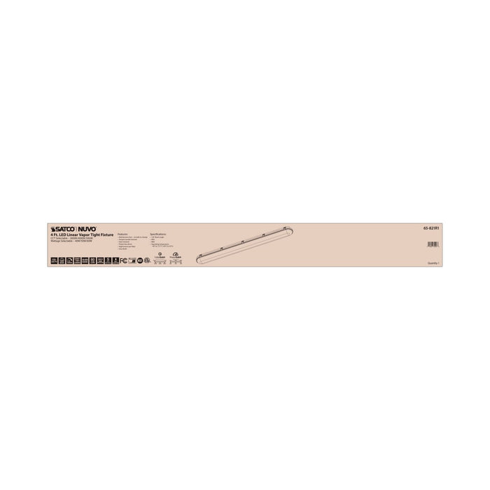 Vapor Tight Nuvo 65-821R1 4 Foot - Vapor Proof Linear Fixture - CCT & Wattage Selectable - IP65 and IK08 Rated - 0-10V Dimming - 120V-347V - Gray Finish Nuvo