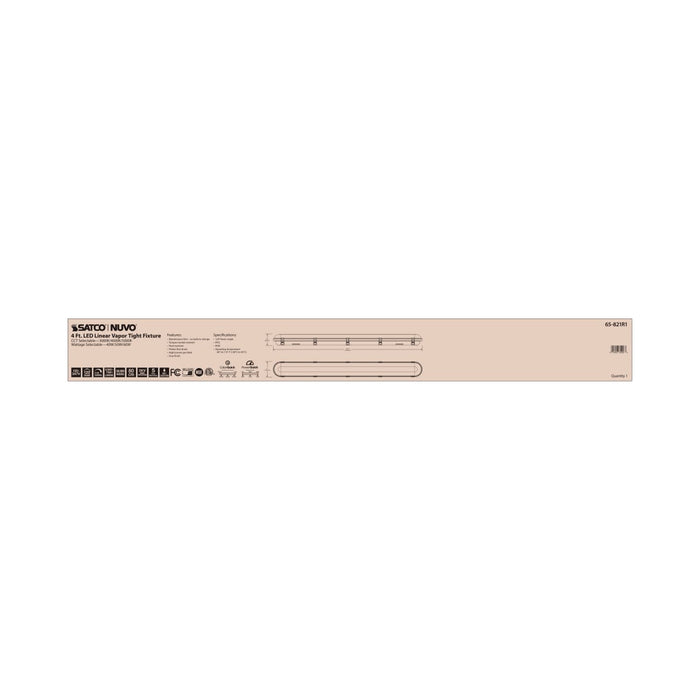 Vapor Tight Nuvo 65-821R1 4 Foot - Vapor Proof Linear Fixture - CCT & Wattage Selectable - IP65 and IK08 Rated - 0-10V Dimming - 120V-347V - Gray Finish Nuvo