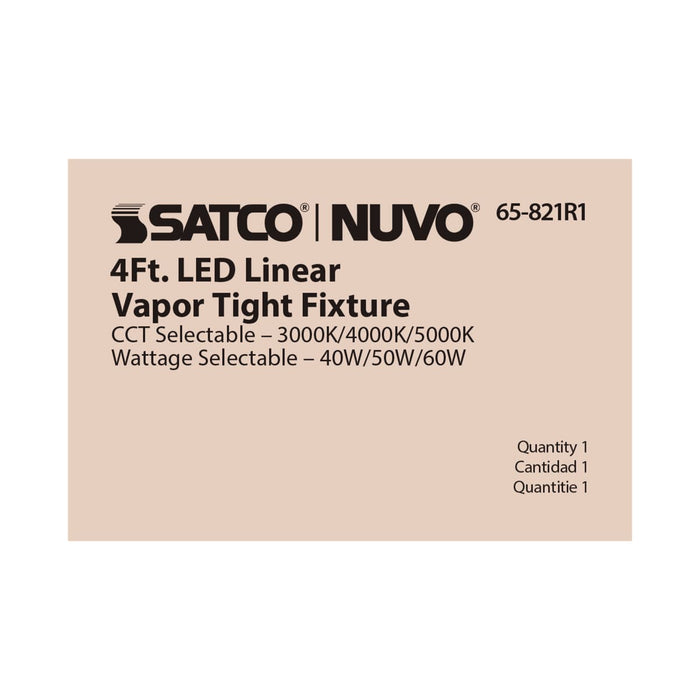 Vapor Tight Nuvo 65-821R1 4 Foot - Vapor Proof Linear Fixture - CCT & Wattage Selectable - IP65 and IK08 Rated - 0-10V Dimming - 120V-347V - Gray Finish Nuvo
