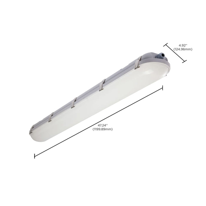 Vapor Tight Nuvo 65-821R1 4 Foot - Vapor Proof Linear Fixture - CCT & Wattage Selectable - IP65 and IK08 Rated - 0-10V Dimming - 120V-347V - Gray Finish Nuvo
