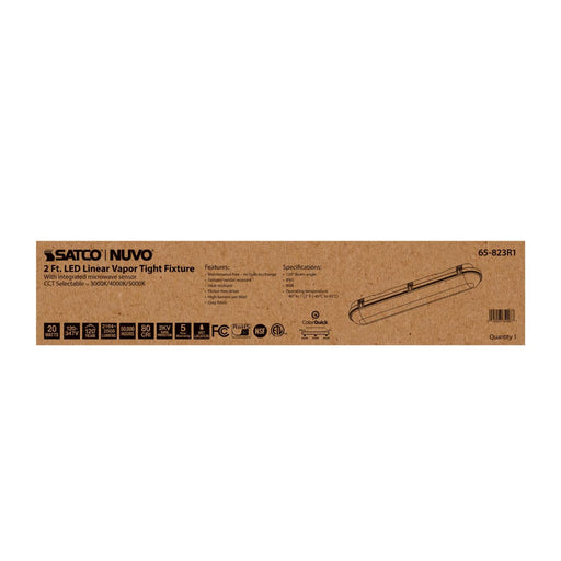 Vapor Tight Nuvo 65-823R1 2 Foot - 20 Watt - Vapor Proof Linear Fixture with Integrated Microwave Sensor - CCT Selectable - IP65 and IK08 Rated - 120V-347V - Gray Finish Nuvo