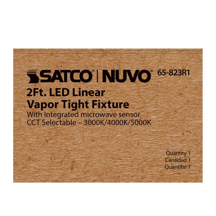 Vapor Tight Nuvo 65-823R1 2 Foot - 20 Watt - Vapor Proof Linear Fixture with Integrated Microwave Sensor - CCT Selectable - IP65 and IK08 Rated - 120V-347V - Gray Finish Nuvo