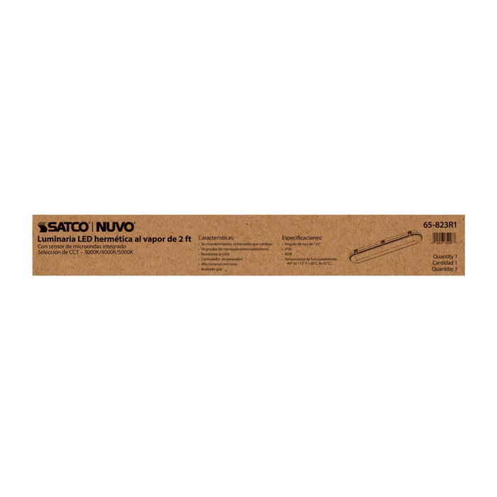 Vapor Tight Nuvo 65-823R1 2 Foot - 20 Watt - Vapor Proof Linear Fixture with Integrated Microwave Sensor - CCT Selectable - IP65 and IK08 Rated - 120V-347V - Gray Finish Nuvo