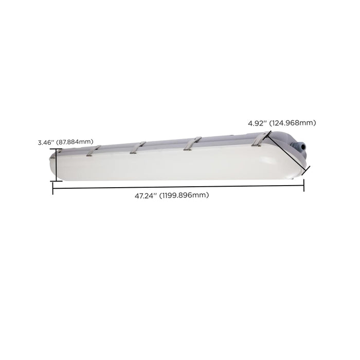 Vapor Tight Nuvo 65-824R1 4 Foot - Vapor Proof Linear Fixture with Integrated Microwave Sensor - CCT & Wattage Selectable - IP65 and IK08 Rated - 120V-347V - Gray Finish Nuvo