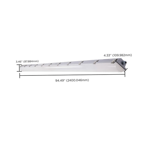 Vapor Tight Nuvo 65-825R1 8 Foot - Vapor Proof Linear Fixture with Integrated Microwave Sensor - CCT & Wattage Selectable - IP65 and IK08 Rated - 120V-347V - Gray Finish Nuvo